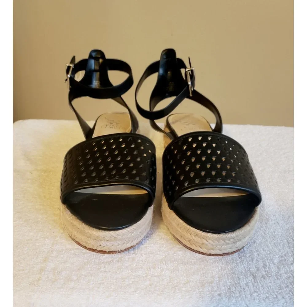 Vince Camuto Kovya Espadrille Strappy Black Leather Sandals Women's Size 10 M
